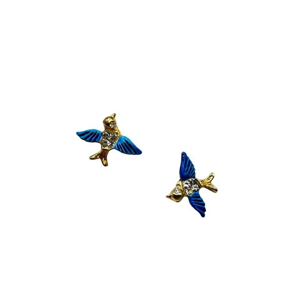 Vintage Blue Bird Scatter Pins with Rhinestone Details Set of 2 Flying Birds - Picture 1 of 7